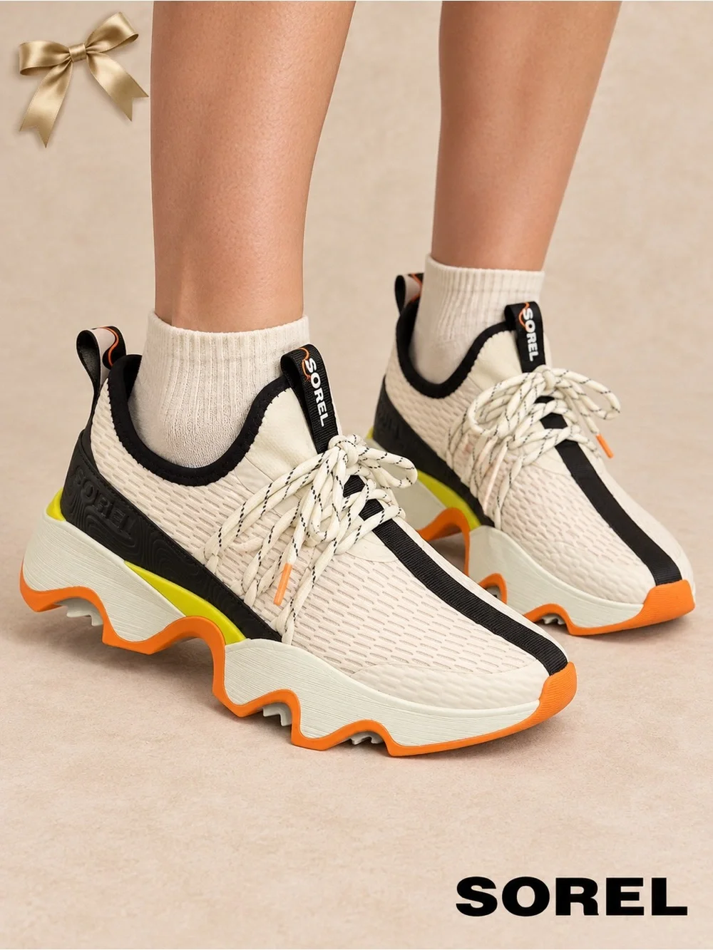 Sorel Kinetic Impact II Lace Sneakers White Black Orange Size 7